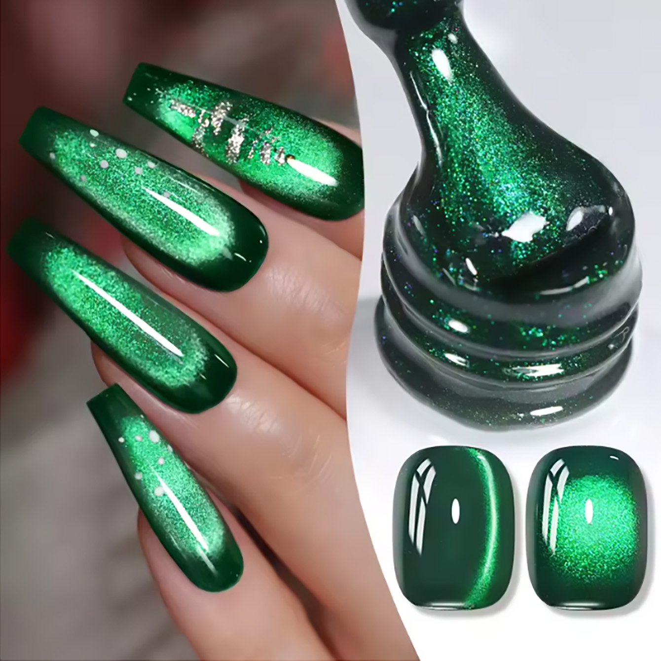 Nail Art Emerald Green - ZH 12ML Smaragdgrüner Magnet-Katzenaugen-Gel-Nagellack 2026 Neu