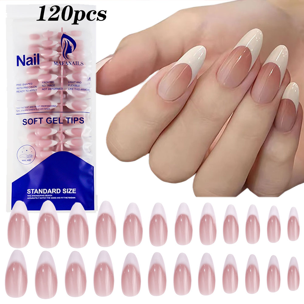 Nail Art Aesthetic - 120 Stück rosa mittelgroße mandelförmige französische