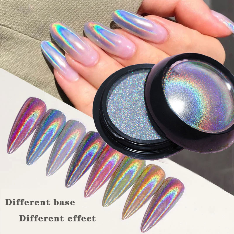 Nail Glitter Chrome - 6-Farben-Chrom-Laser-Nagelpulver, holografischer Spiegel, Glitzerpigment, Silber/Gold, Reiben