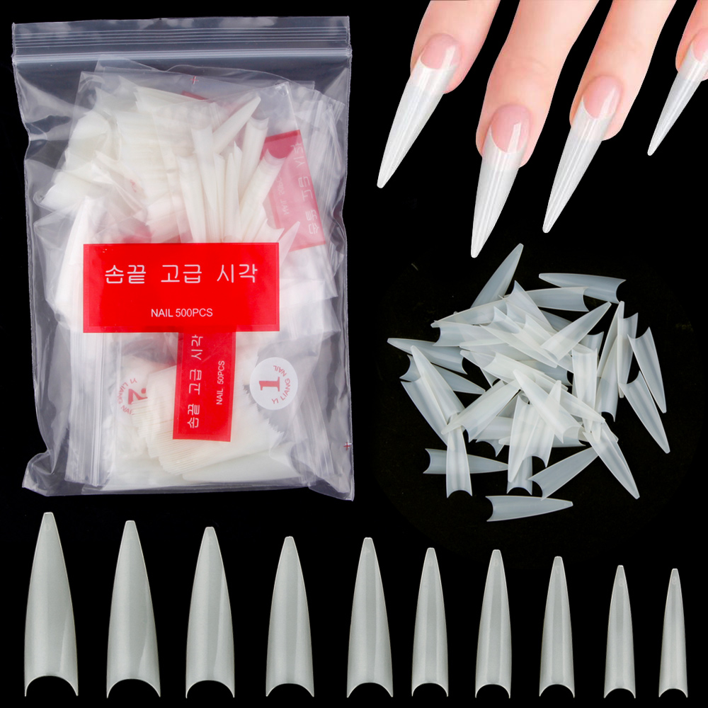 Nail Art Xl - 1 Beutel (600 Stück) natürliche Stiletto-Übungs-Nagelspitzen,