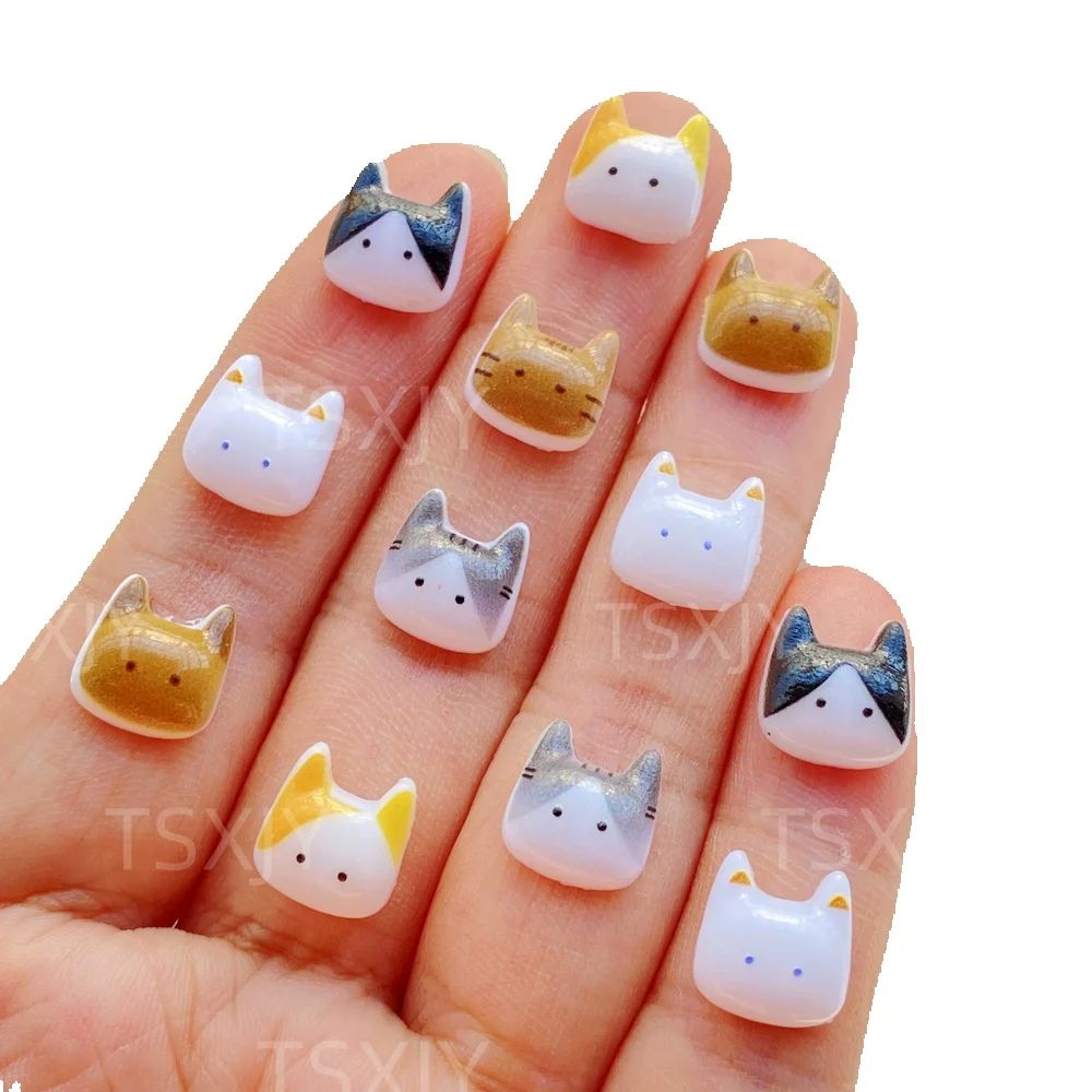 Nail Art Motif - 50 Stück Niedliche Mini-Cartoon-Tier-Kätzchen Nagelkunst-Flachsteine Figuren