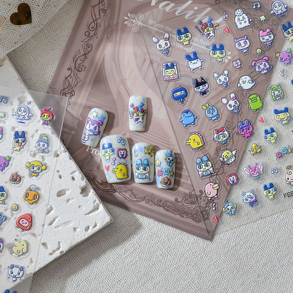 Nail Art Motif - Tamagotchi Cartoon 3D-Reliefaufkleber für Nagelkunst, Charakter-Nagelsticker,
