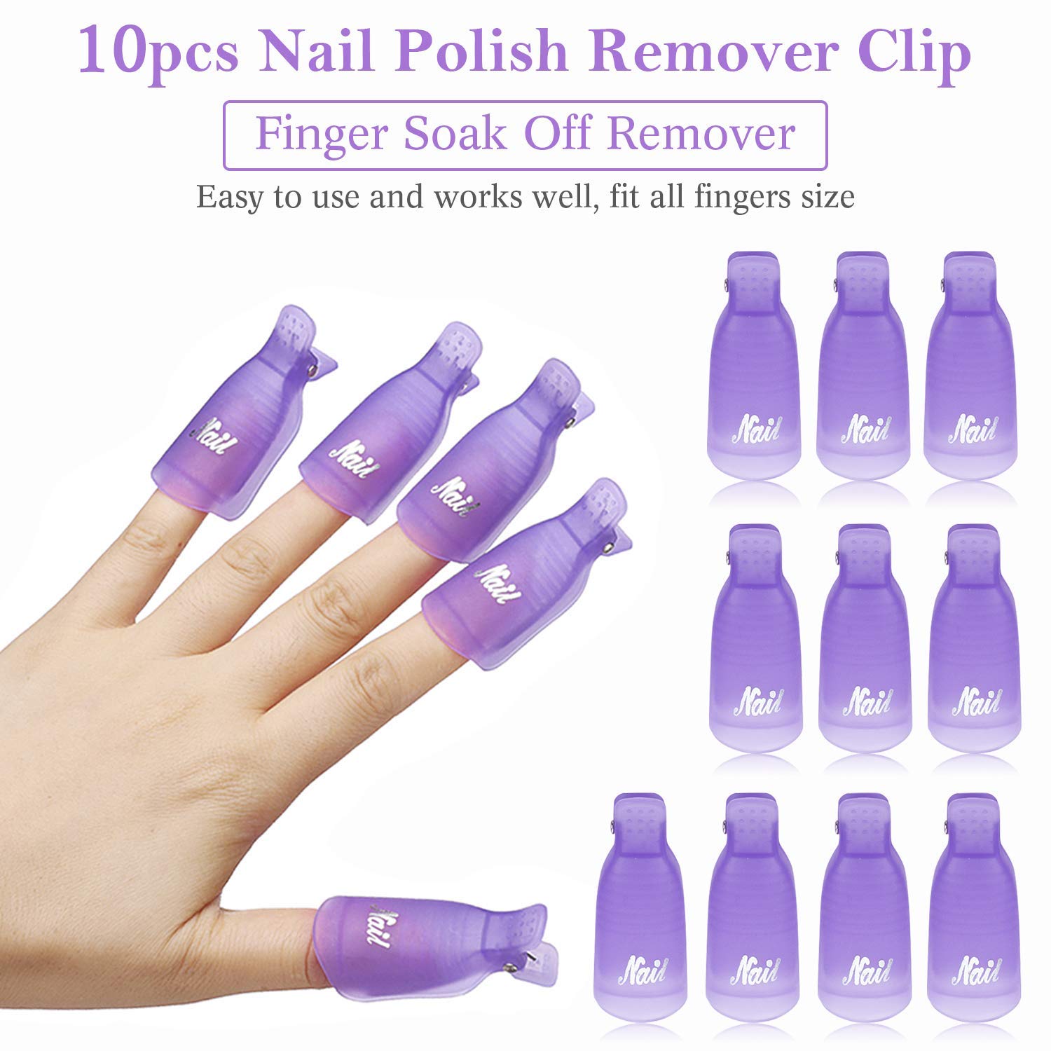 Nail Art Gel Polish - 10 Stück Kunststoff-Nagelkappen zum Einweichen, UV-Gel-Lackentferner-Clips,