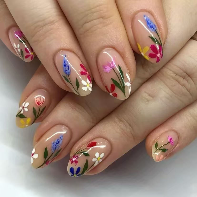 Nail Art Aesthetic - 24 Stück einfache Mandel-Nägel-Spitzen, frisches buntes