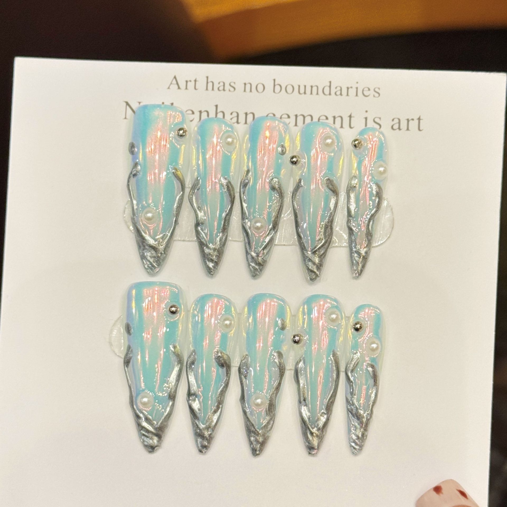 Nail Art Aesthetic - 10 Stück Silber Aurora Lange Stiletto