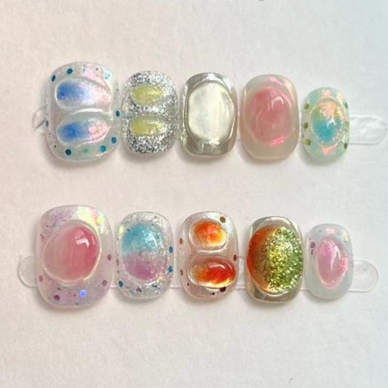 Nail Art Aesthetic - 10 Stück süße kurze runde handgemachte