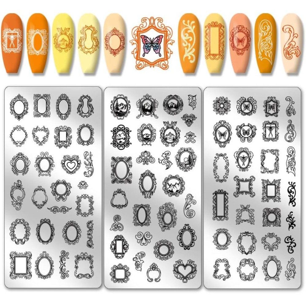 Nail Art Motif - 3er-Set Vintage Bilderrahmen Nagelstempelplatten – Gemischte