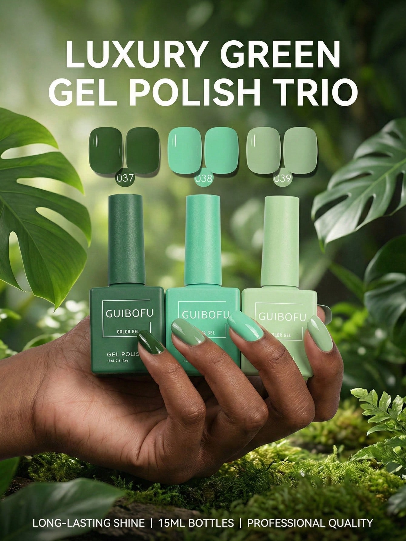 Nail Art Emerald Green - 3er-Set 15ml Waldgrüner Gel-Nagellack, Dunkles Smaragd-Minz-Salbeifarben,