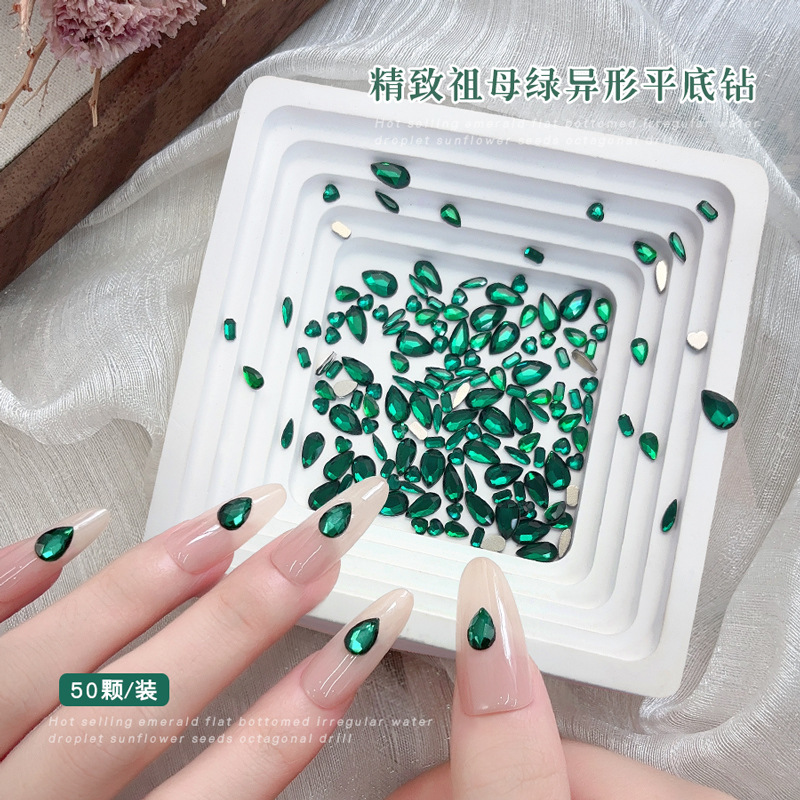50PCS Dunkelgrün Flache Rückse – Nail Art Emerald Green Bewertung und Preis