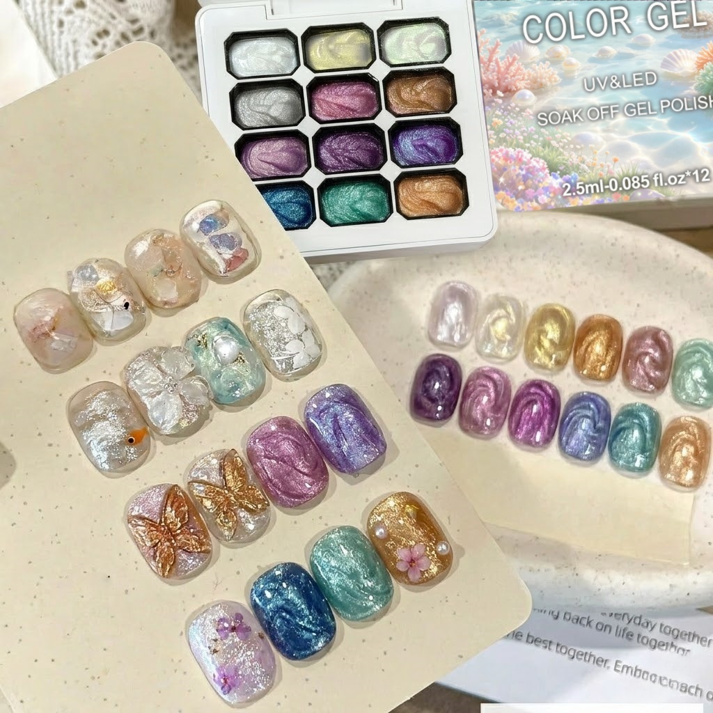 12 Farben Aurora Solid Nagelge – Nail Glitter Chrome Bewertung und Preis