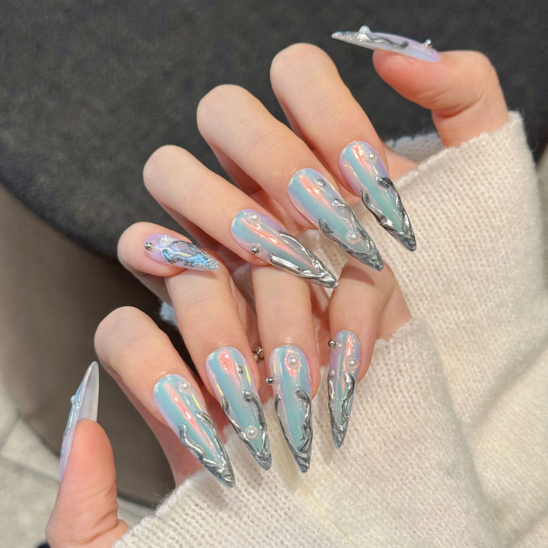 10 Stück Silber Aurora Lange S – Nail Art Aesthetic Bewertung und Preis